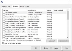 Clean boot Msconfig Services